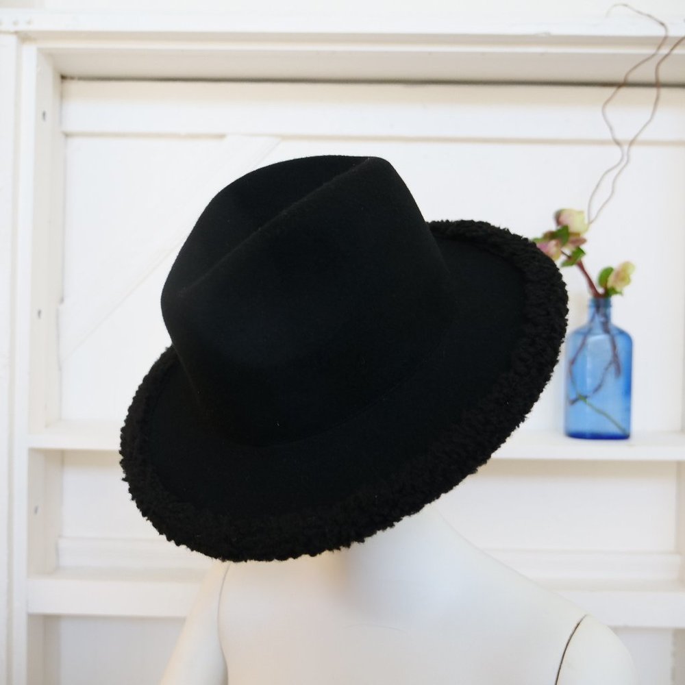 Black Callanan Wide Brim Fedora - Fur Brim